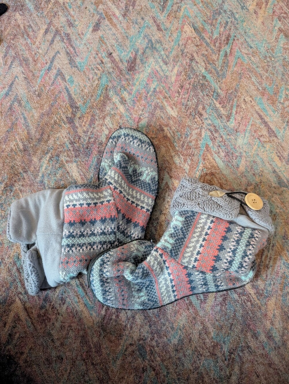 Knit Pastel Boot Slippers L 9 10 Boho Cottagecore Lounge Slouchy Button Cuff